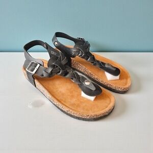 Anna Havasu Black Braided T-Strap Cork Footbed Sandals Womens 10 NEW